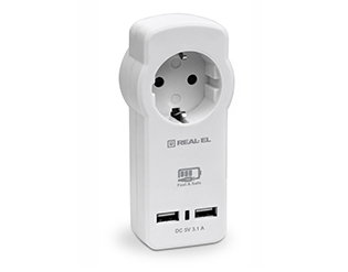 Зарядний USB-пристрій з розеткою REAL-EL CS-30 